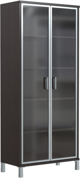 Шкаф высокий со стеклянными дверьми в AL-рамке B 430.8 Венге Магия 900х450х2054
